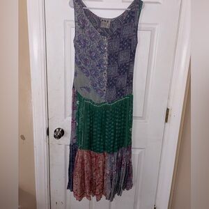 Vintage Style Patchwork Paisley Sleeveless Maxi Dress Boho Hippie